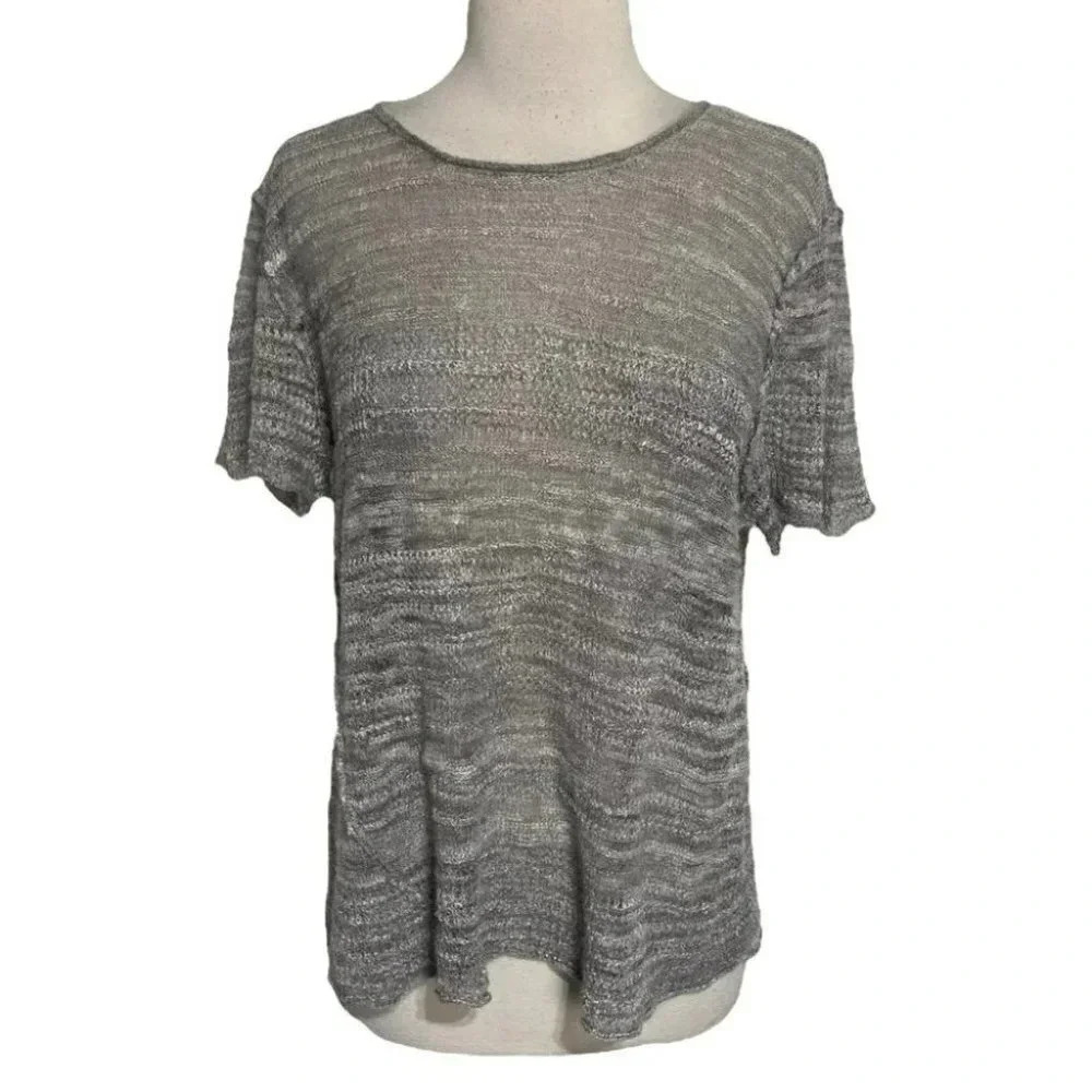 LINE L grey short sleeve hint weight knit top